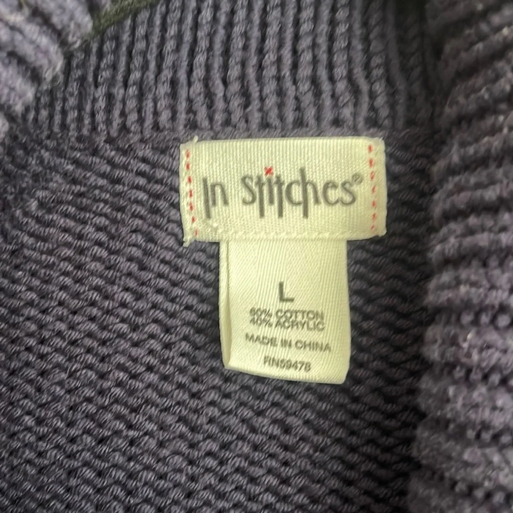 IN STITCHES Navy Shawl Collar NAUTICAL FLARE Cardigan L - Picture 2 of 4